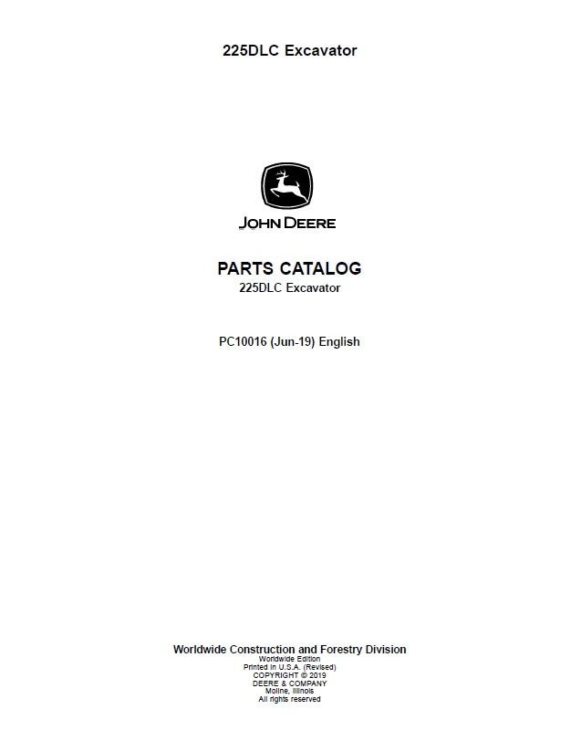 John Deere 225dlc Excavator Parts Catalog Manual pc10016 John Deere 225dlc Excavator Parts Catalog Manual pc10016