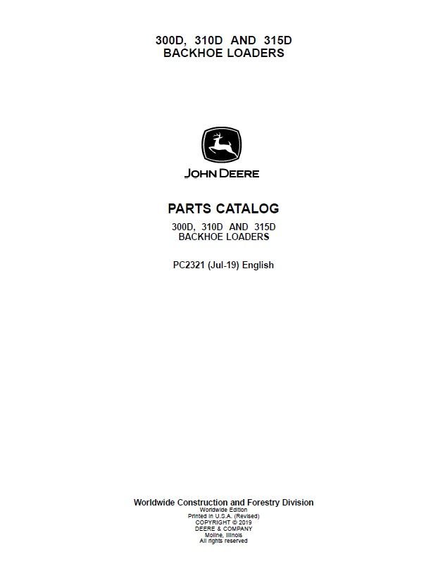 John Deere 300d, 310d, 315d Backhoe Loaders Parts Manual