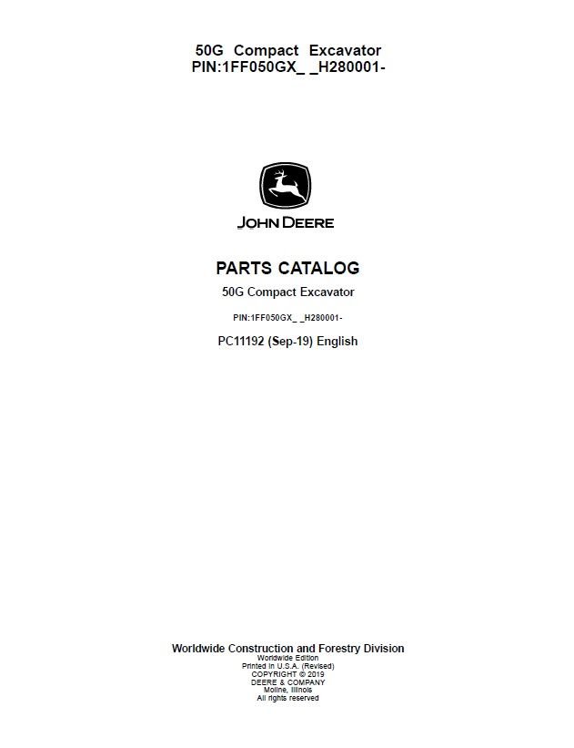 John Deere 85g Excavator Parts Catalog Manual pc11200