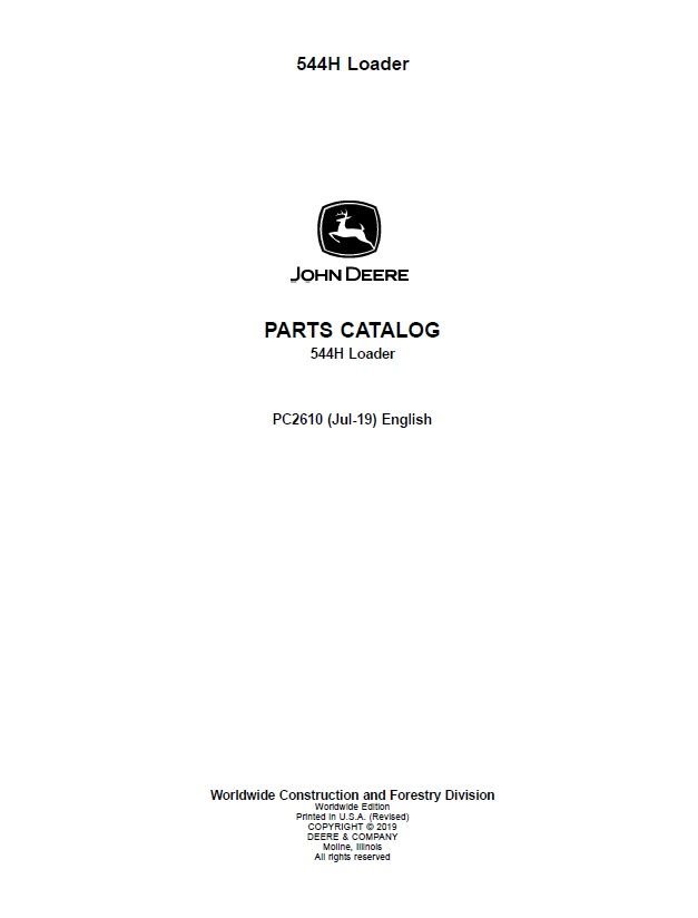 John Deere 544h Wheel Loader Parts Catalog Manual pc2610