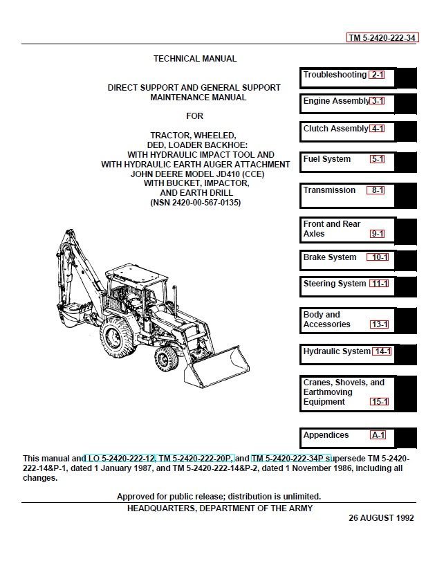 John Deere JD410 Backhoe Loader Service Manual TM-5-2420-222-34