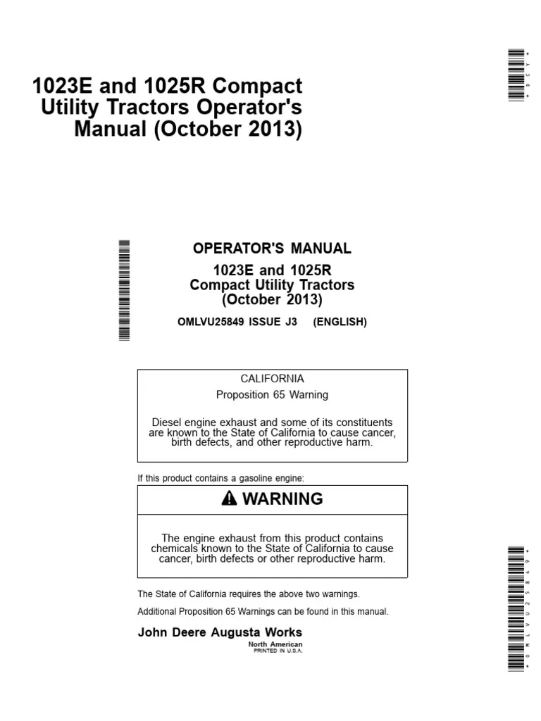 John Deer 1023E and 1025R Compact Utility Tractor Operators Manual John Deer 1023E and 1025R Compact Utility Tractor Operators Manual