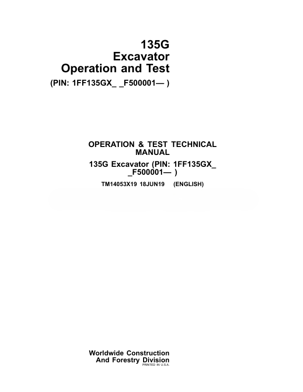 135G John Deere Excavator Operantion Test Manual