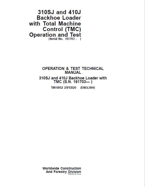 310SJ 310SJ, 410J John Deere Service Repair Manual Pdf