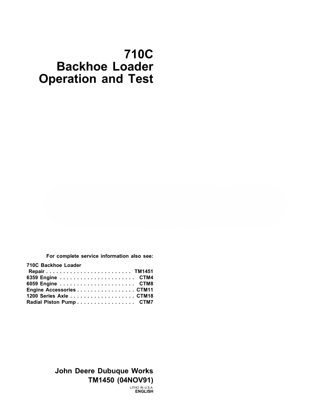 John Deere 710C Backhoe Loaders Operation and Test Manual