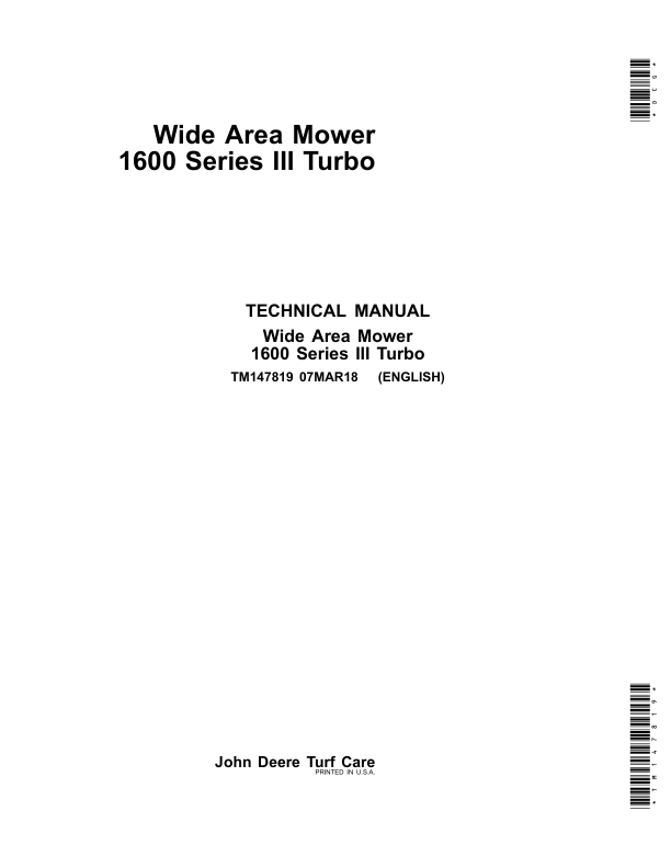 John Deere 1600 Series III Turbo Mower Repair Manual John Deere 1600 Series III Turbo Mower Repair Manual