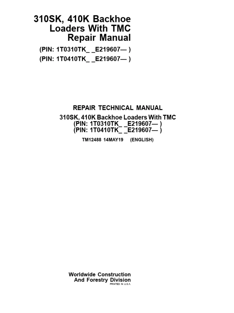 John Deere 310SK TMC Backhoe Loader Service Technical Manual TM12488