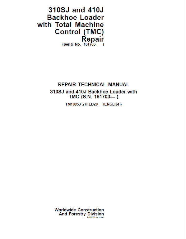 John Deere 410J Backhoe Loaders and 310SJ Repair Manual