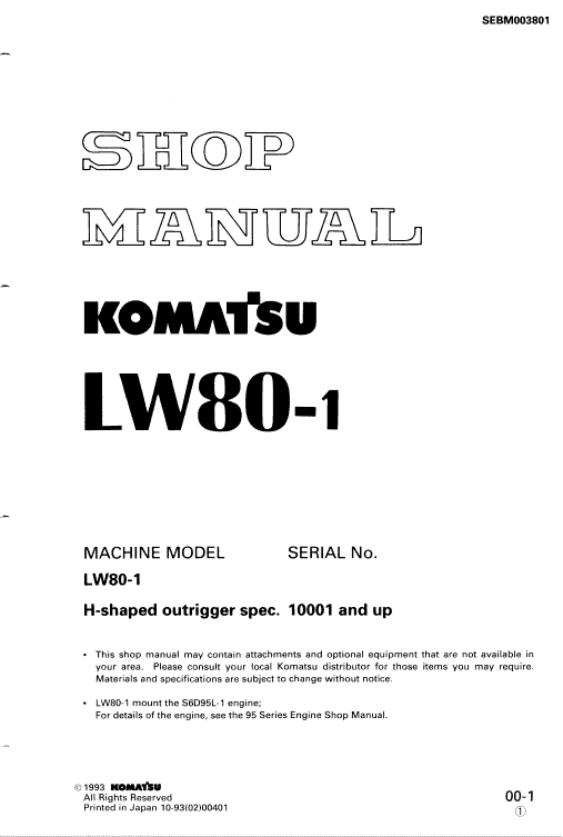 LW80 Komatsu LW80 Crane Service Repair Manual