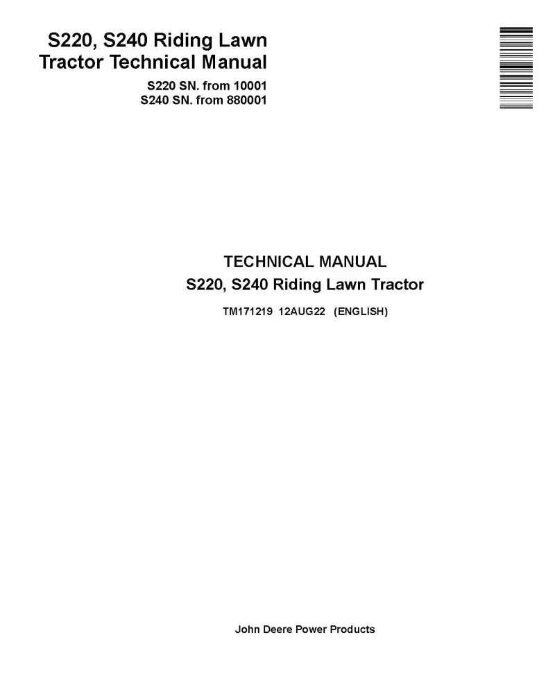 John Deere S220 and S240 Mower Repair Manual PDF 