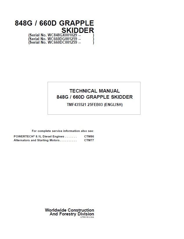 Timberjack 660D and John Deere 848G Skidder Repair Manual PDF Timberjack 660D and John Deere 848G Skidder Repair Manual PDF