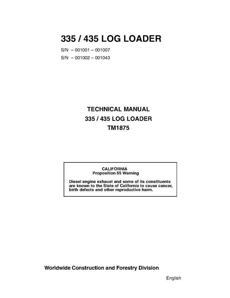John Deere 335 435 Log Loaders Technical Manual