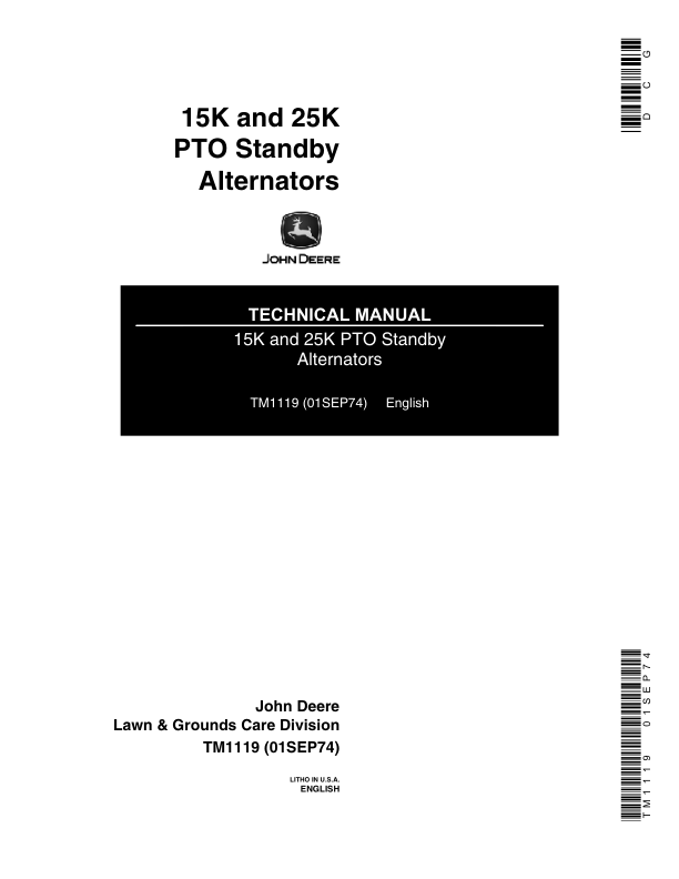 John Deere 15k John Deere 15k, 25k PTO Alternator Service Manual