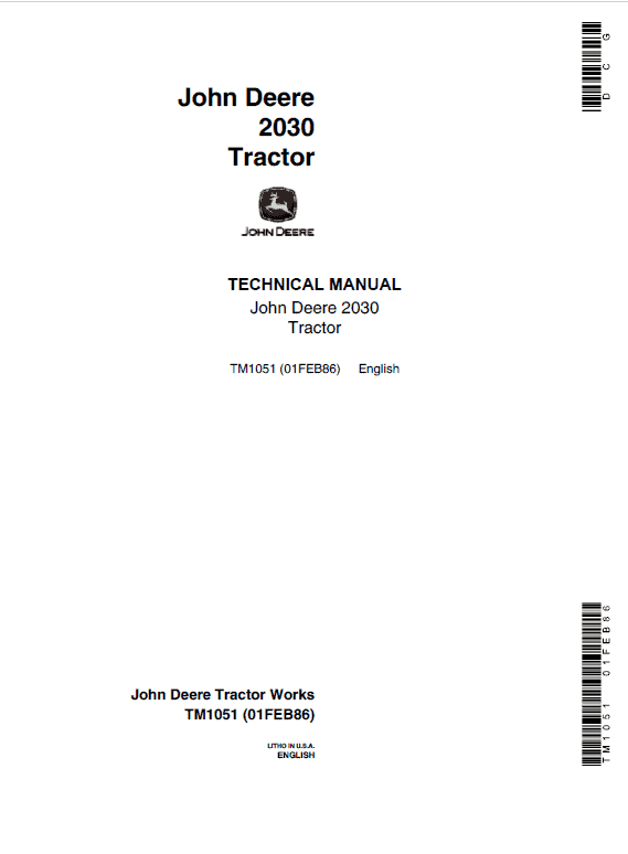 John Deere 2030 TM1051 John Deere 2030 TM1051 Utility Tractors Technical Manual