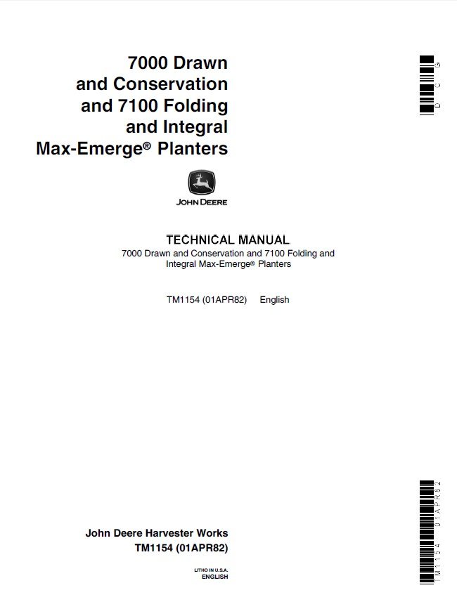 John Deere Max-Emerge 7000 and 7100 Planters Technical Manual