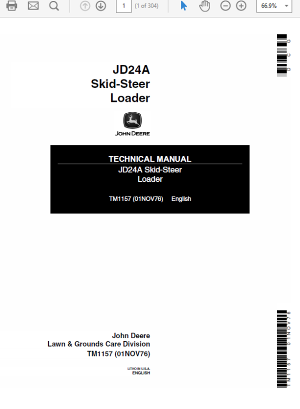 John Deere 24A Skid-Steer Loader Repair Technical Manual