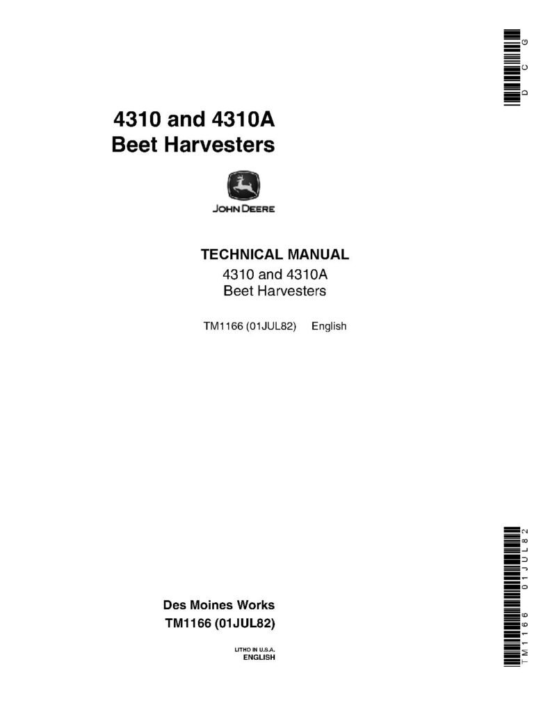 John Deere 4310 4310A Beet Harvesters Technical Manual TM1166