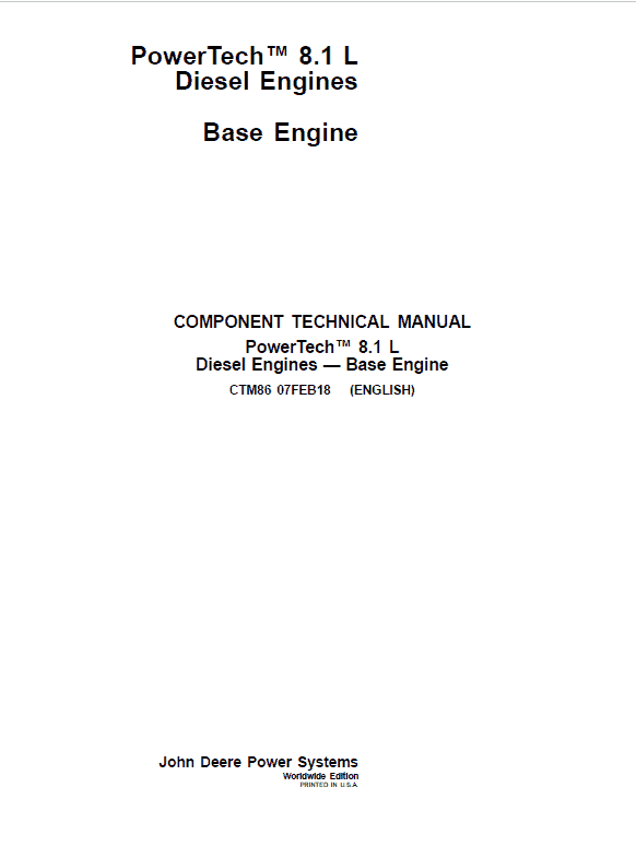 John Deere Powertech 8.1l Diesel Engines Technical Service Repair Manual John Deere Powertech 8.1l Diesel Engines Technical Service Repair Manual