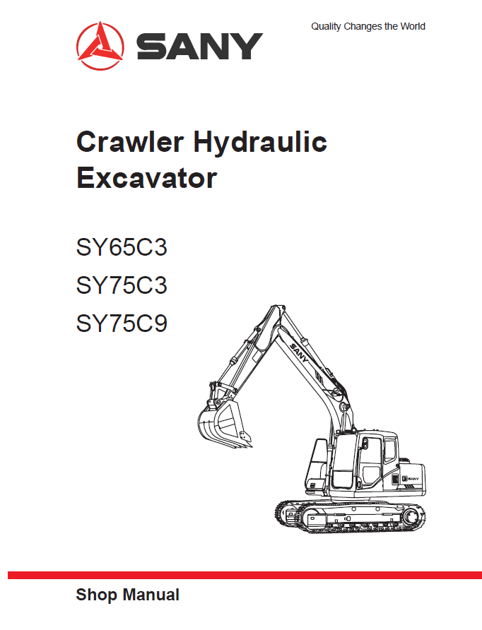 SANY SY65C3 SY75C3 SY75C9 Crawler Hydraulic Excavator Service Repair Manual