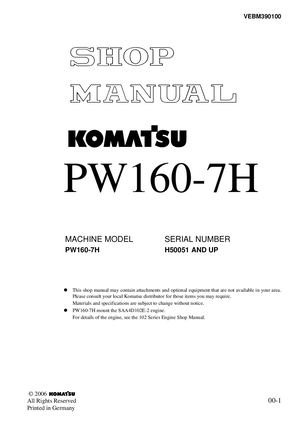 Komatsu PW160-7H Wheeled Excavator Service Repair Manual Komatsu Pw160-7h Wheeled Excavator Service Repair Manual