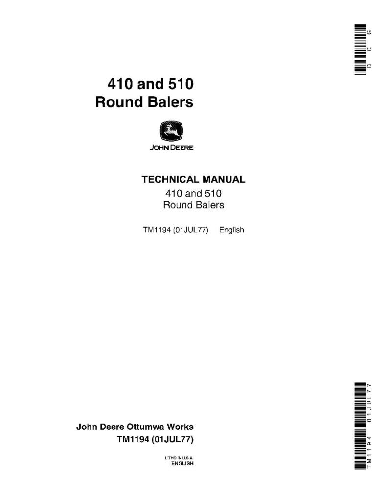 John Deere 410 John Deere 410 510 Round Balers Technical Manual TM1194