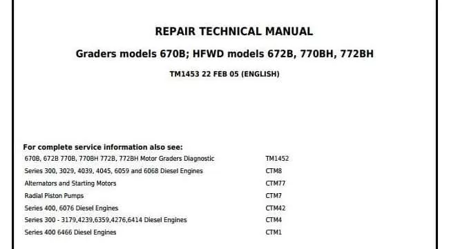 John Deere 670B 672B 770B Motor Grader