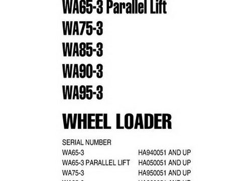 Komatsu WA65-3 WA95-3 Wheel Loader Shop Manual