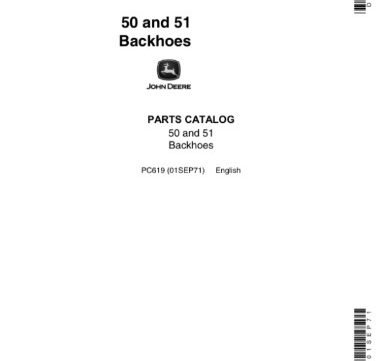 John Deere 50, 51 Backhoe Attachments Parts Catalog Manual PC619