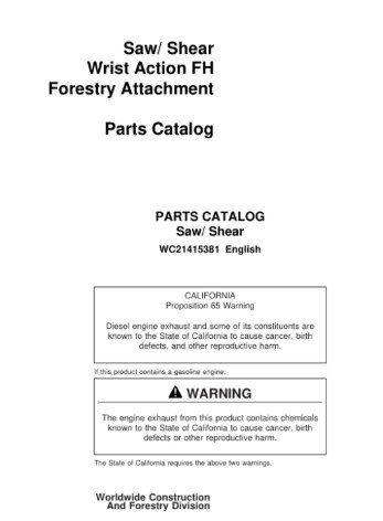 John Deere Sawshear Wrist Action Felling Heads Parts Catalog WC21415381 John Deere Sawshear Wrist Action Felling Heads Parts Catalog WC21415381