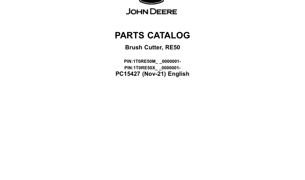 PC15427 - John Deere RE50 Brush Cutter Parts Catalog Manual