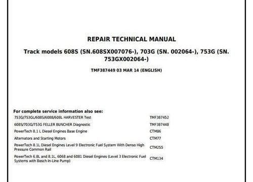 John Deere 703G John Deere 703G,753G,608S, Feller Buncher Service Repair Technical Manual