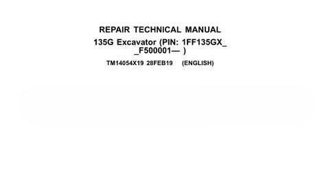 John Deere 135G Excavator Repair Technical Manual TM14054X19