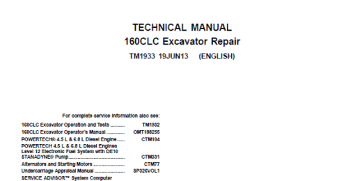 John Deere 160CLC Excavator Repair Technical Manual