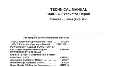 John Deere 160DLC Excavator Repair Technical Manual