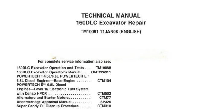 John Deere 160DLC Excavator Repair Technical Manual