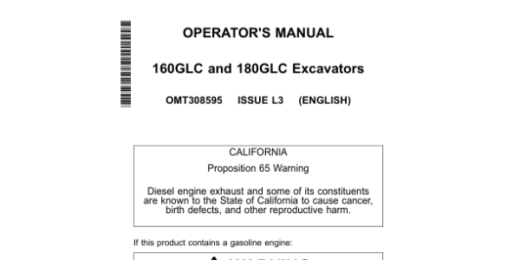 John Deere 160GLC and 180GLC Excavator Operators Manual