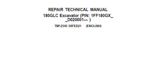 John Deere 180GLC Excavator 2015 Repair Service Manual