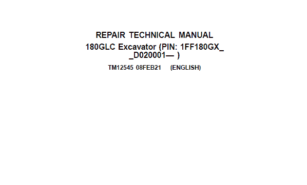 John Deere 180GLC Excavator 2015 Repair Service Manual