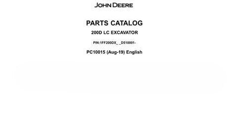John Deere 200D LC Excavator Parts Catalog Manual