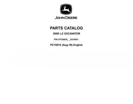 John Deere 200D LC Excavator Parts Catalog Manual