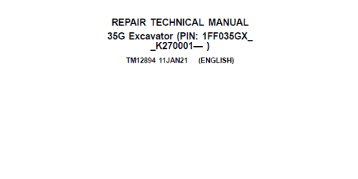 John Deere 35G Excavator Repair Technical Manual