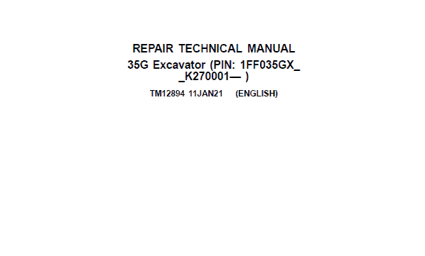 John Deere 35G Excavator Repair Technical Manual