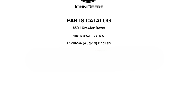 John Deere 850J Crawler Dozer Parts Catalog PC10234