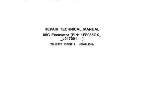 John Deere 85G Excavator Repair Technical Manual