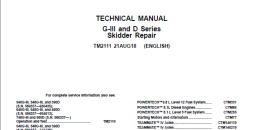 John Deere 540G-III 640G-III 548G-III Skidder Repair Manual TM2111