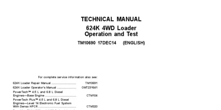 John Deere 4WD 624K Wheel Loader Operation Test Manual TM10690