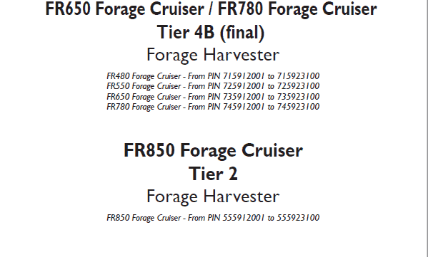 New Holland FR650 Tier 4B Harvester Service Manual