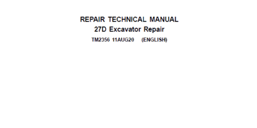 John Deere 27D Excavator Repair Technical Manual TM2356