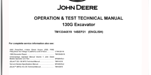 John Deere 130GLC Excavator Operation and Test Manual TM13344X19