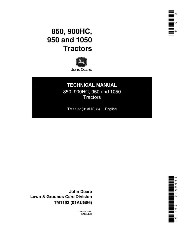 John Deere 850, 900HC, 950, 1050 Tractors Technical Manual